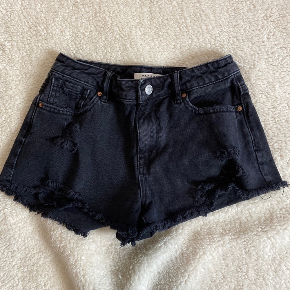 Distressed high rise festival shorts